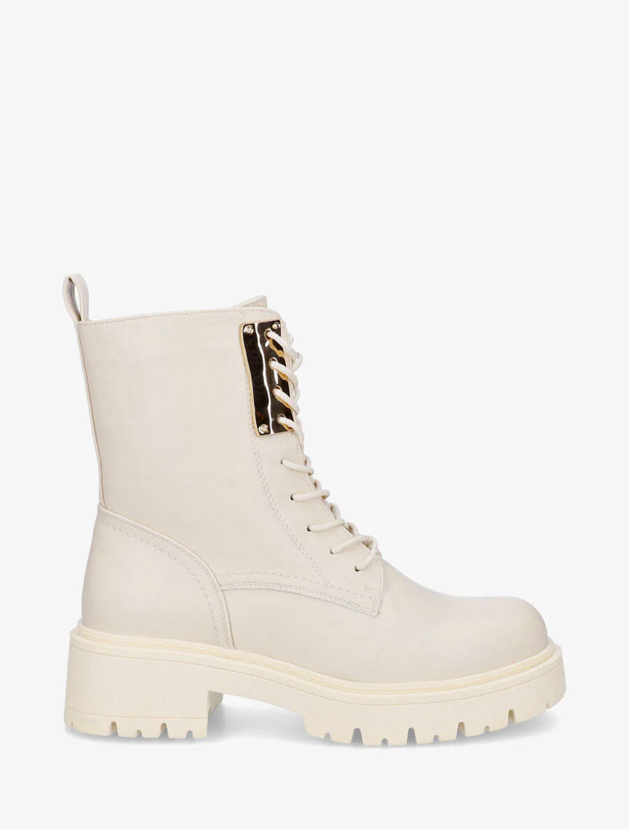 Bottines montantes à lacets et emiècement métal - Beige - 1