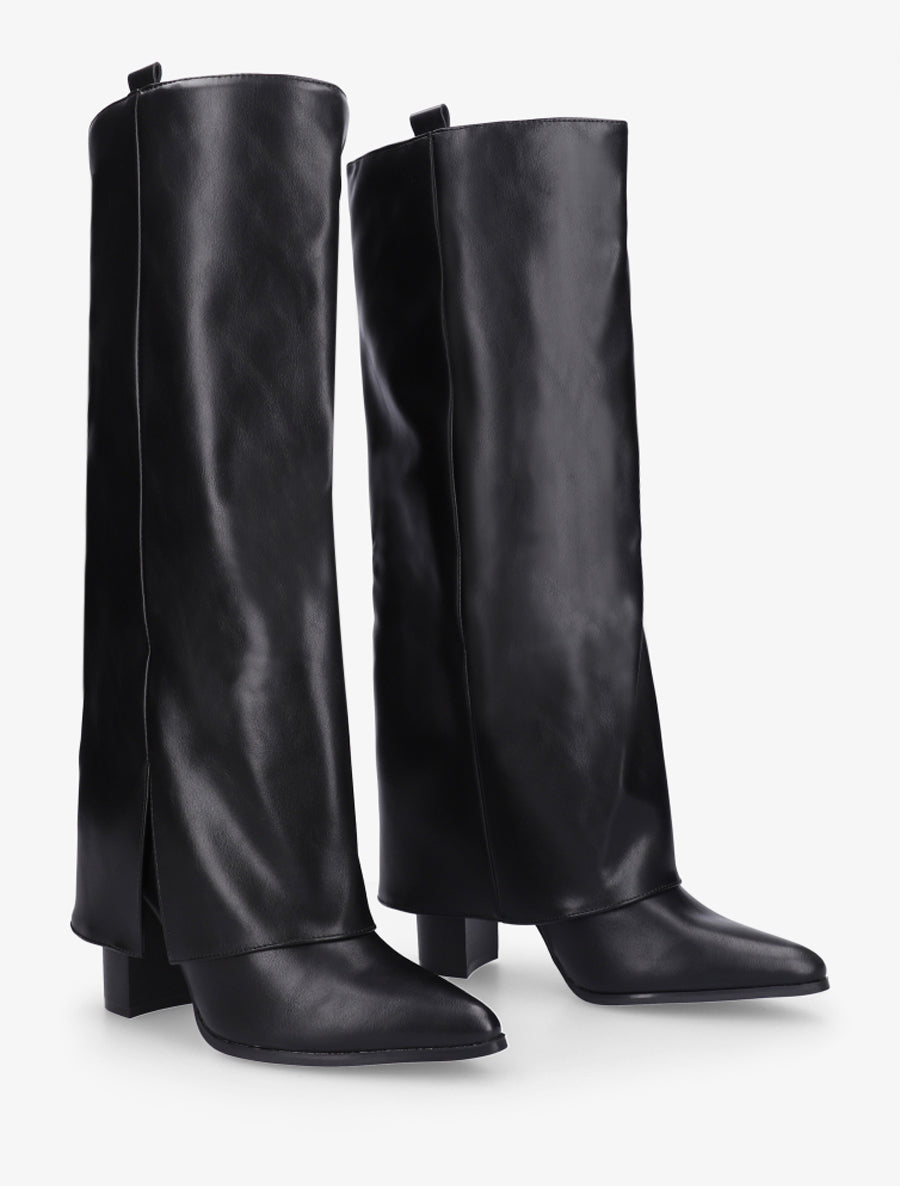 Bottes à revers à talon haut - Noir - 4