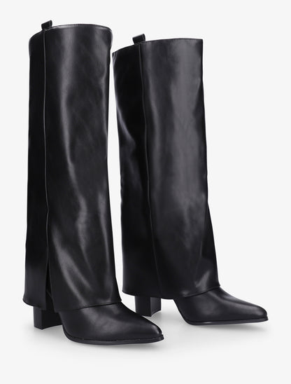 Bottes à revers à talon haut - Noir - 4