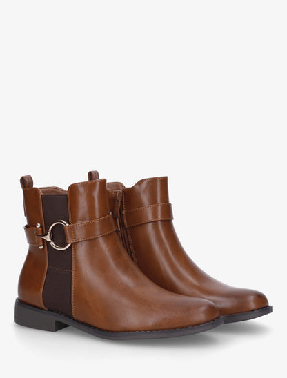Bottines unies à cheville élastiquée - Camel - 4