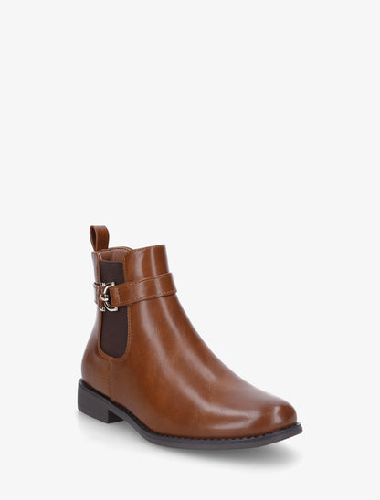 Bottines en simili à cheville élastiquée - Camel - 2