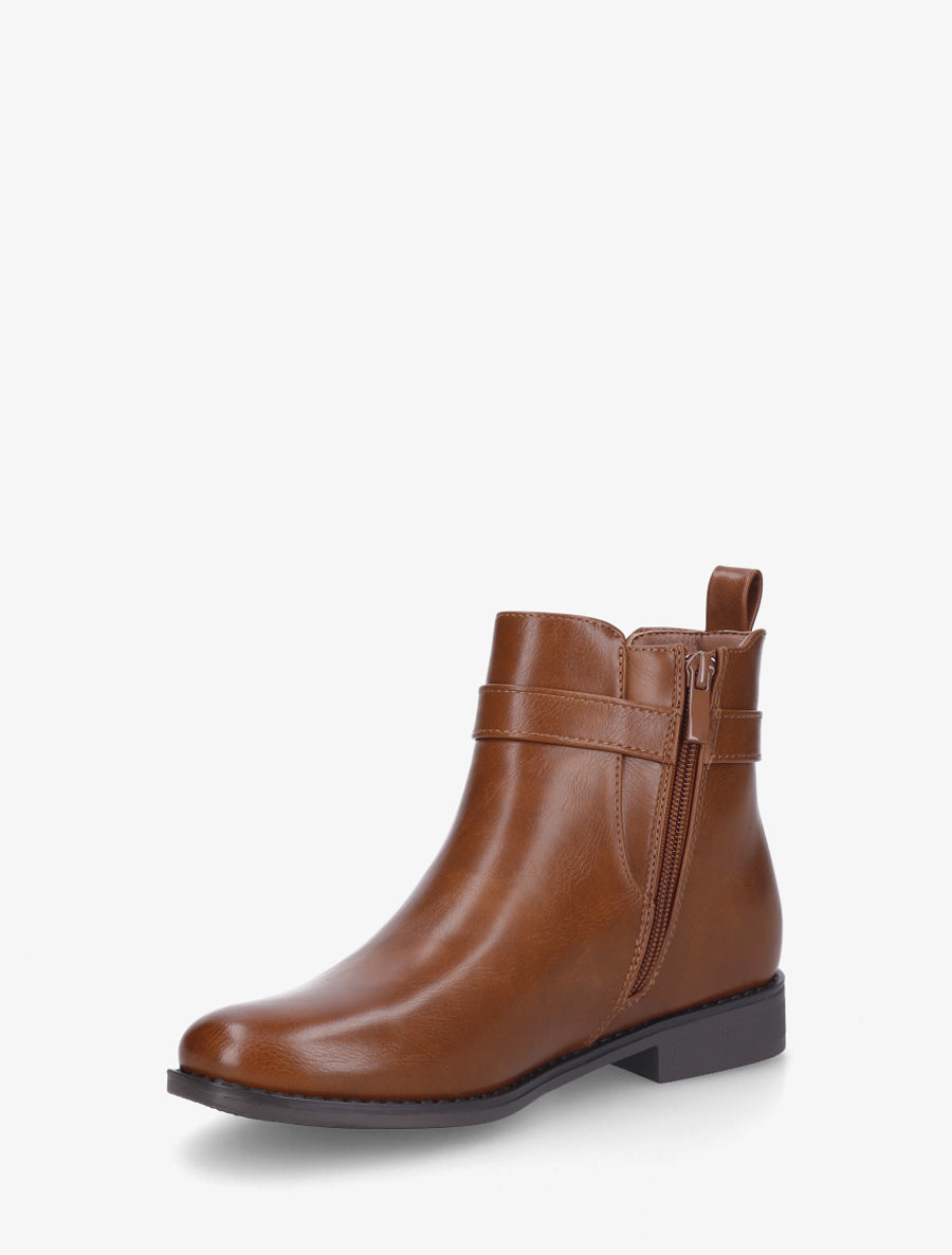 Bottines en simili à cheville élastiquée - Camel - 3