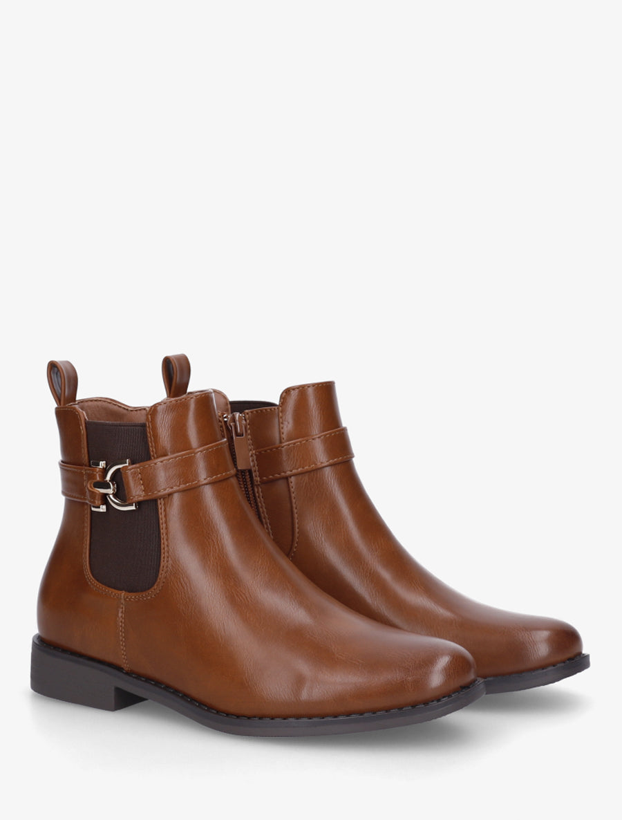 Bottines en simili à cheville élastiquée - Camel - 4