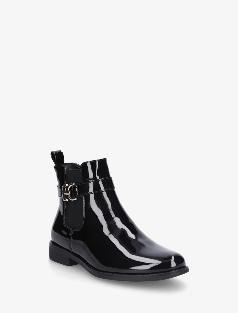 Bottines vernies en simili à cheville élastiquée - Noir - 2
