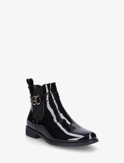 Bottines vernies en simili à cheville élastiquée - Noir - 2