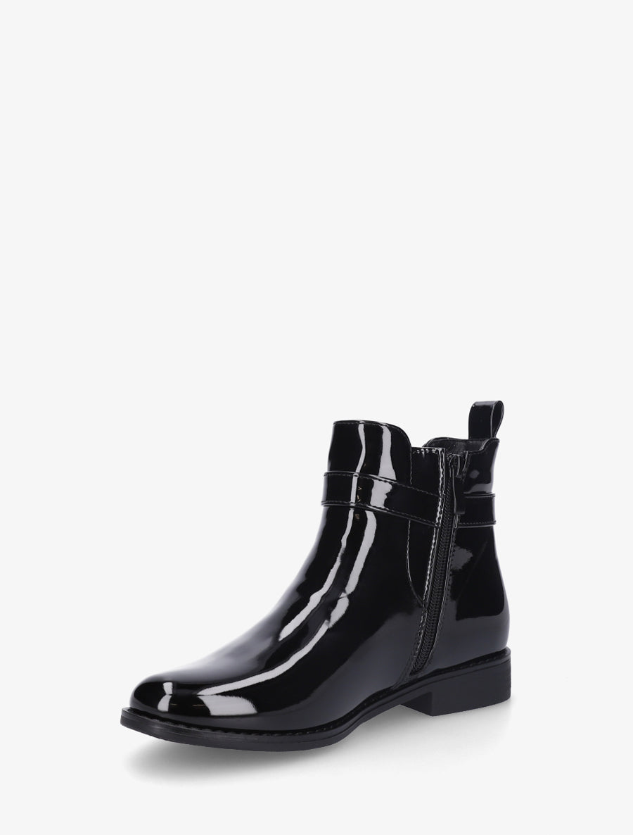 Bottines vernies en simili à cheville élastiquée - Noir - 3