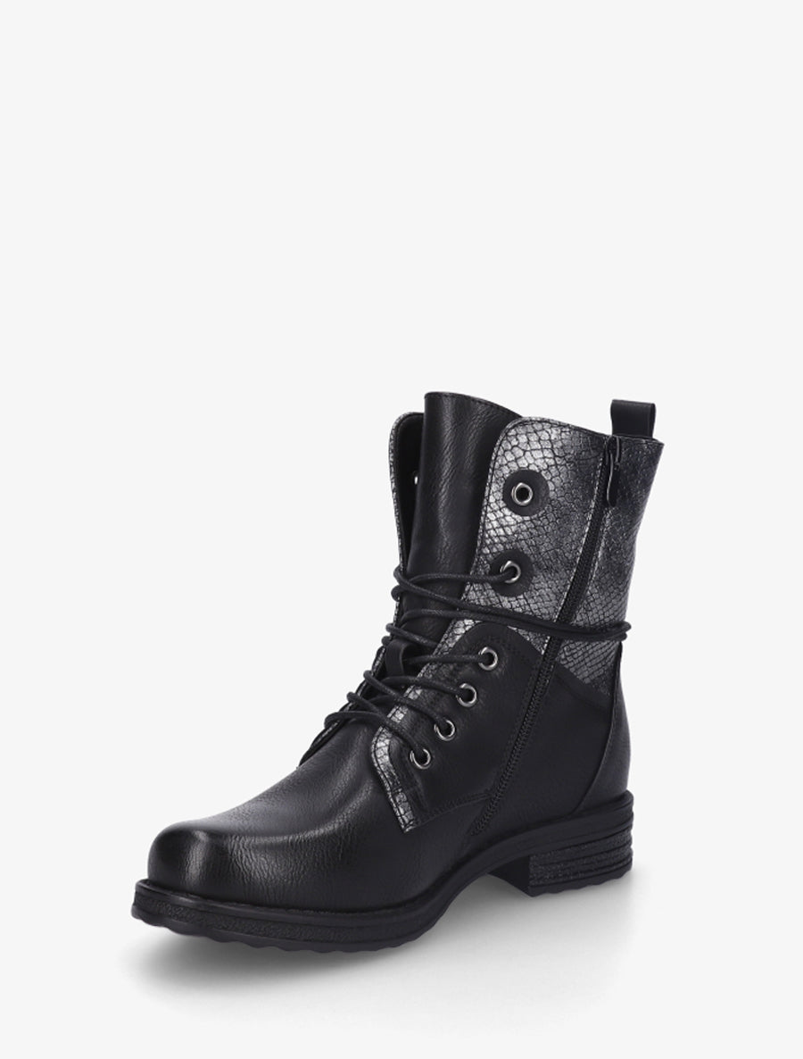 Bottines à lacets et détail imprimé croco - Noir - 3