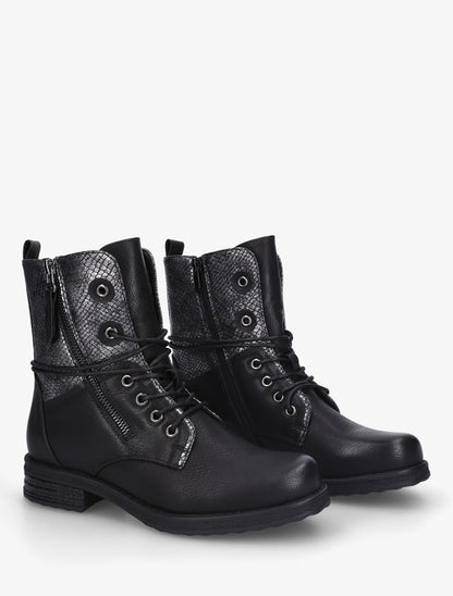 Bottines à lacets et détail imprimé croco - Noir - 4