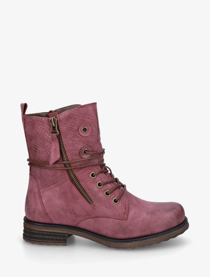Bottines à lacets et détail imprimé croco - Magenta - 1