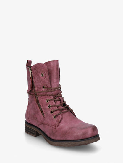 Bottines à lacets et détail imprimé croco - Magenta - 2