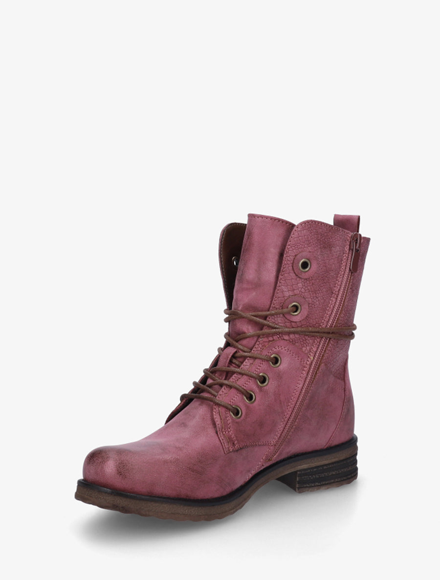 Bottines à lacets et détail imprimé croco - Magenta - 3