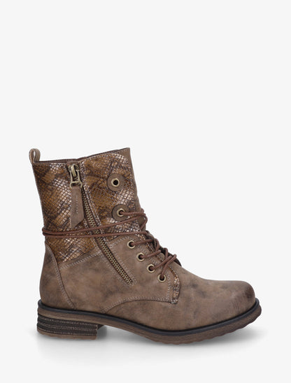 Bottines à lacets et détail imprimé croco - Marron - 1