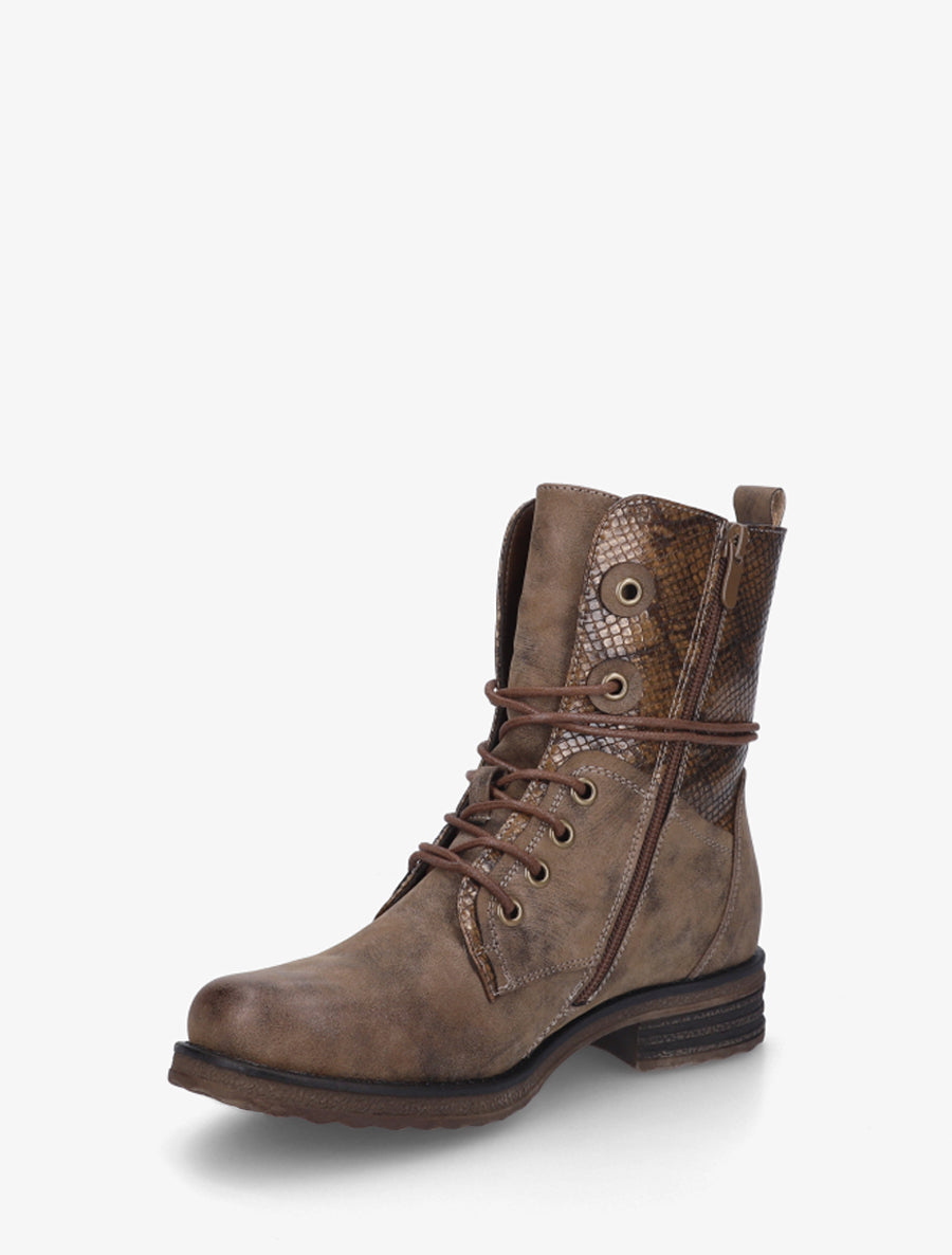 Bottines à lacets et détail imprimé croco - Marron - 3