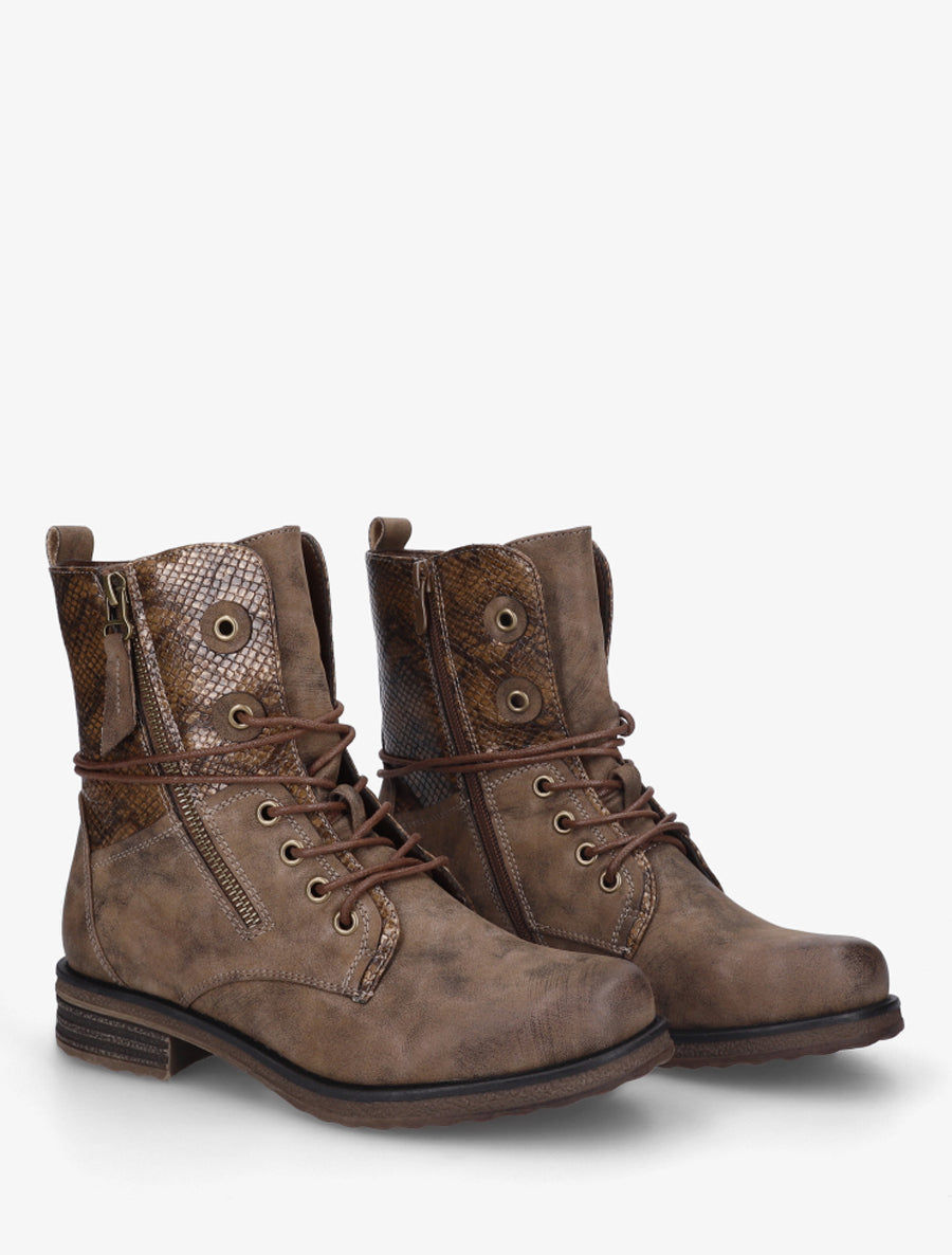 Bottines à lacets et détail imprimé croco - Marron - 4
