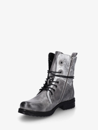 Bottines à lacets et détail imprimé croco - Gris - 3