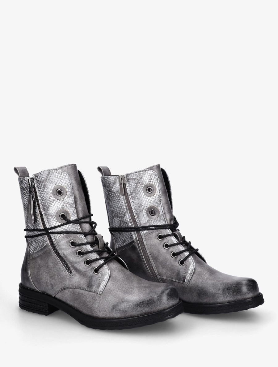 Bottines à lacets et détail imprimé croco - Gris - 4