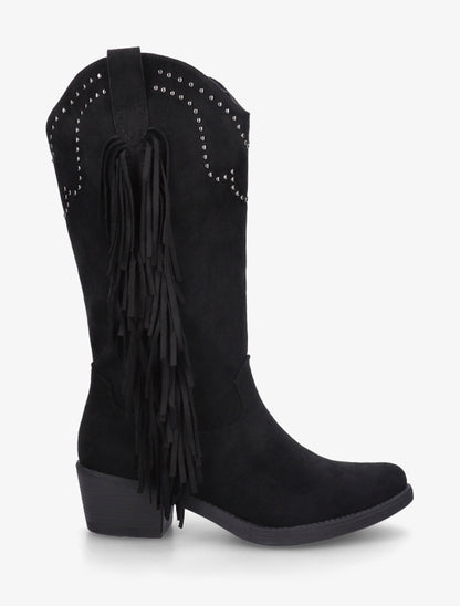 Bottines montantes cloutées et à franges - Noir - 1