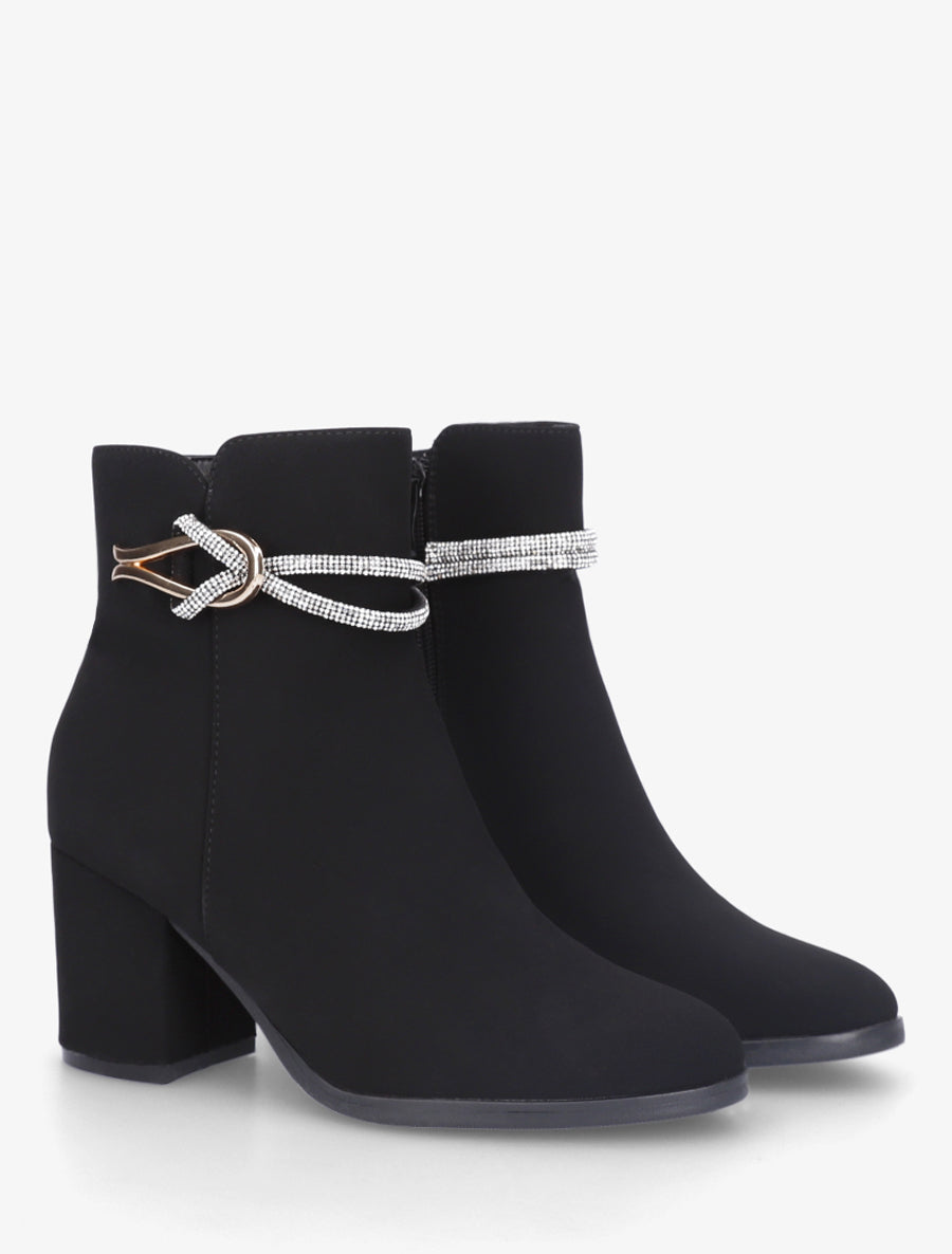 Bottines à empiècement bijou et strass - Noir - 4