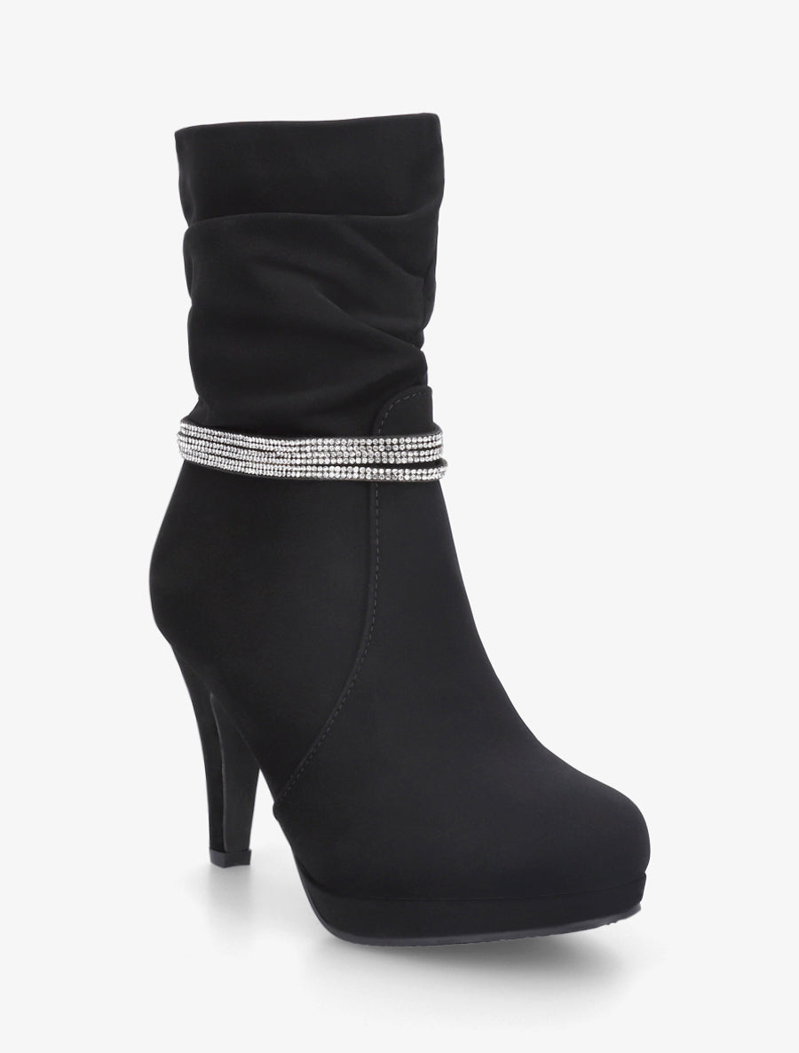 Bottines montantes à empiècement strass - Noir - 2