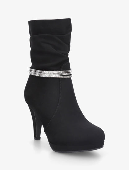 Bottines montantes à empiècement strass - Noir - 2