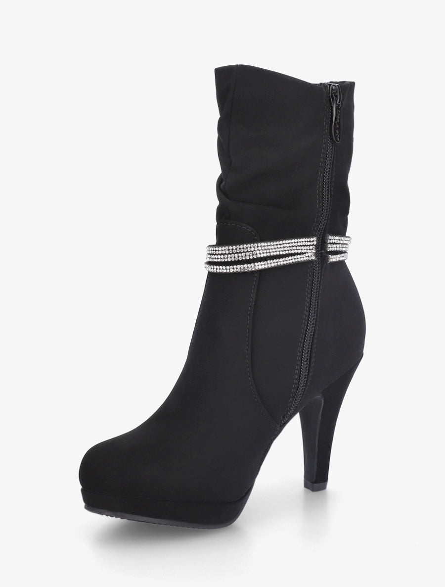 Bottines montantes à empiècement strass - Noir - 3
