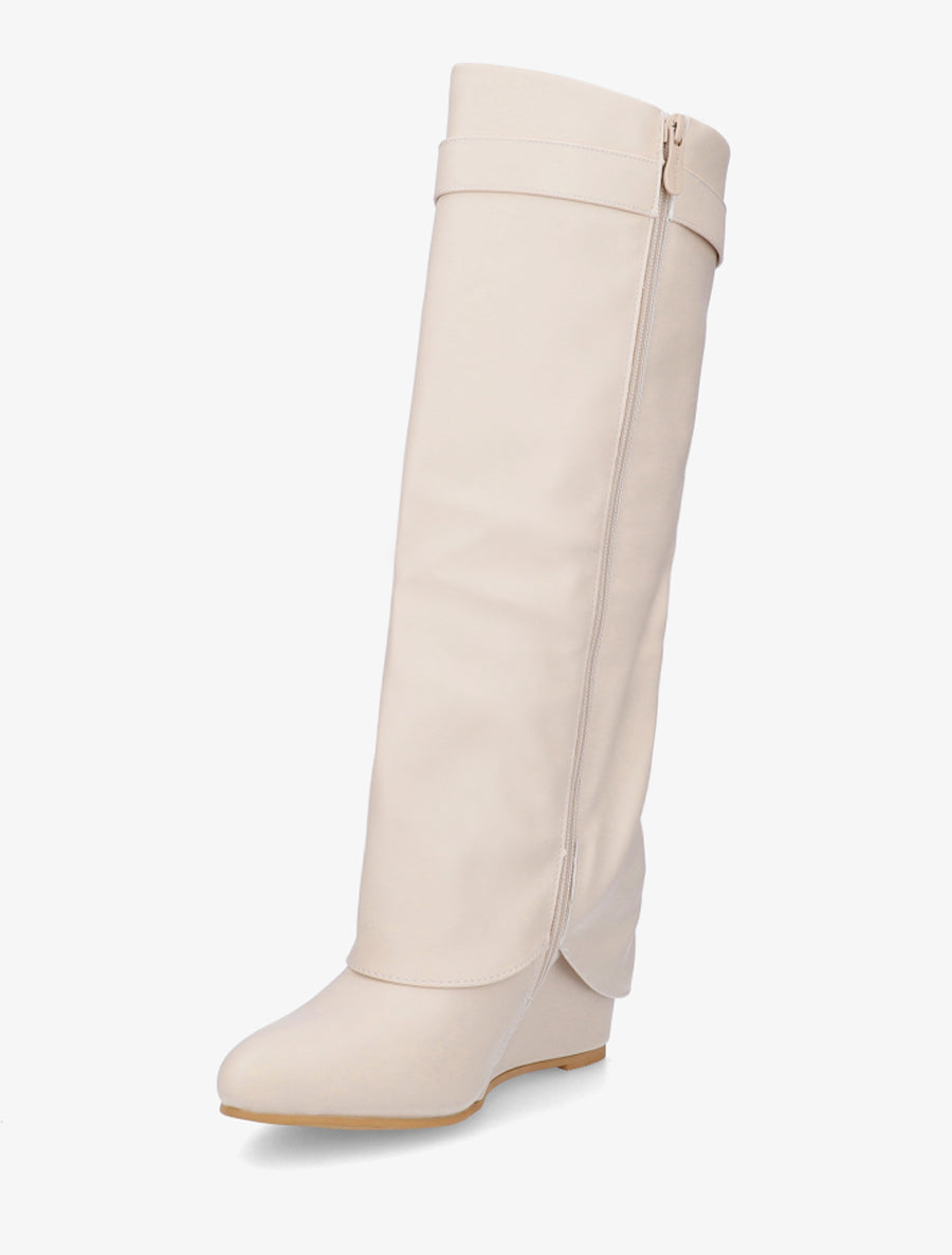 Bottes à talon compensé et revers - Beige - 3