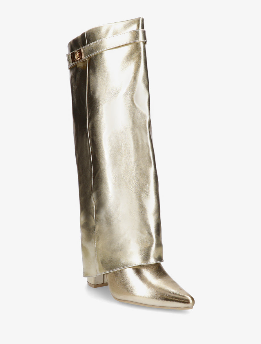 Bottes en simili à talon et revers - Or - 2