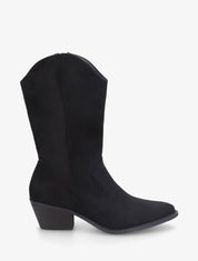 Bottines montantes style santiags en suédine - Noir - 1