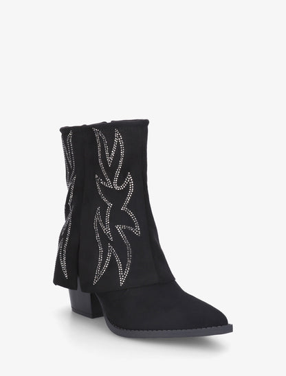 Bottines style santiags à strass - Noir - 2