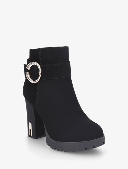 Bottines à empiècement bijou strassé - Noir - 2