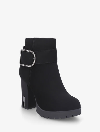 Bottines à talon et boucle à strass - Noir - 2