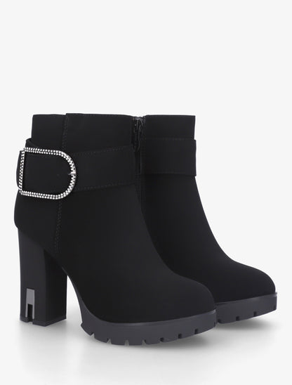 Bottines à talon et boucle à strass - Noir - 4