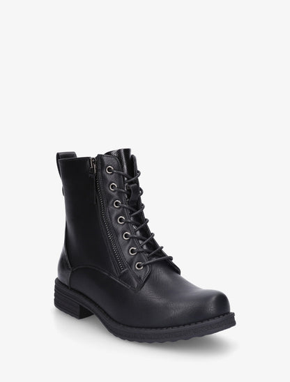 Bottines en simili à lacets et zip décoratif - Noir - 2