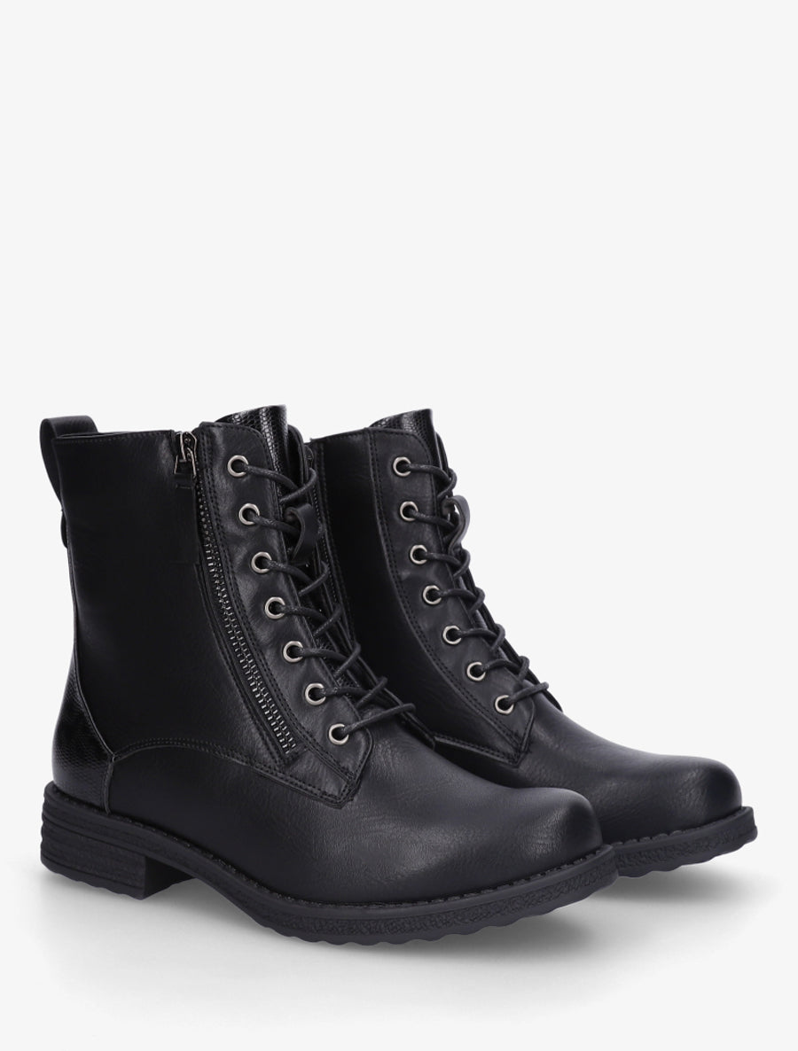 Bottines en simili à lacets et zip décoratif - Noir - 4