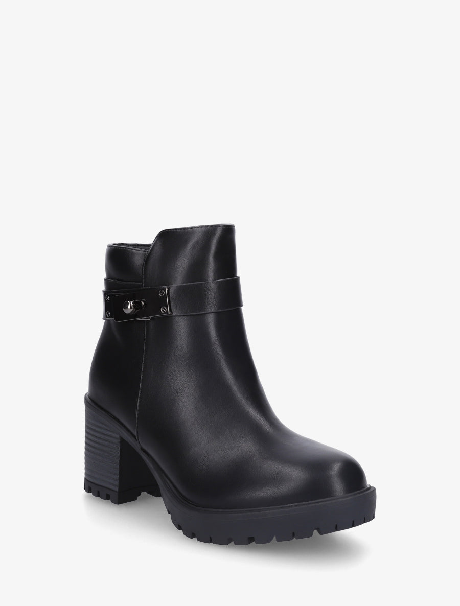 Bottines en simili à boucle décorative - Noir - 2