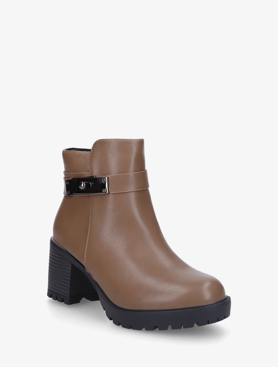 Bottines en simili à boucle décorative - Taupe - 2