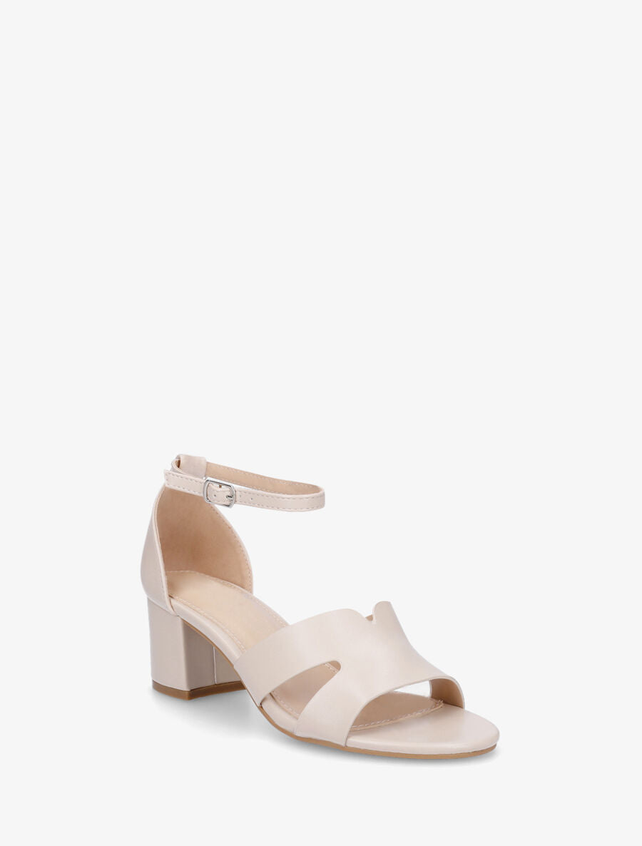 Sandales en simili à talon carré - Beige - 2