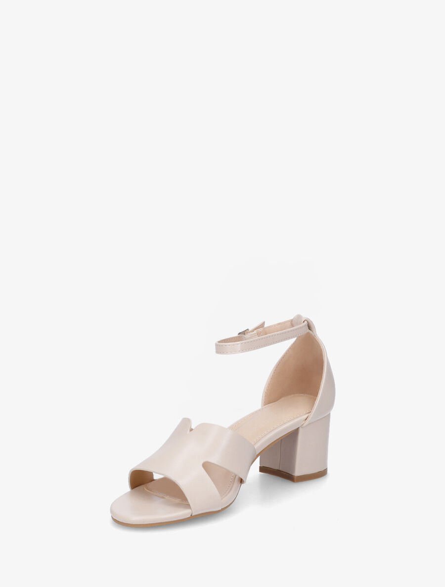 Sandales en simili à talon carré - Beige - 3