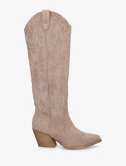 Bottes brodées style santiags - Taupe - 1