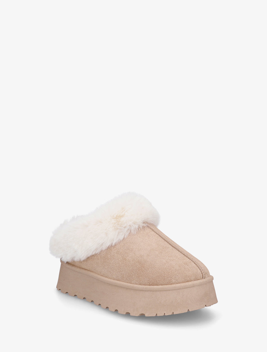 Mules fourrées à semelle épaisse - Taupe - 2
