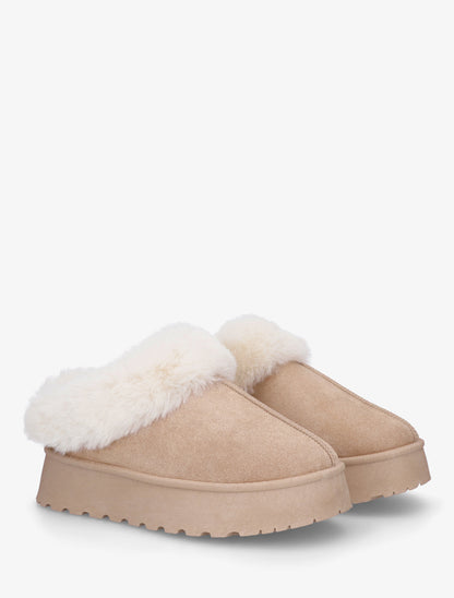 Mules fourrées à semelle épaisse - Taupe - 4