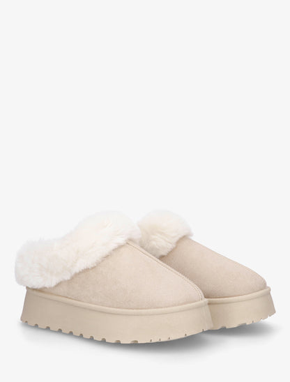 Mules fourrées à semelle épaisse - Beige - 4