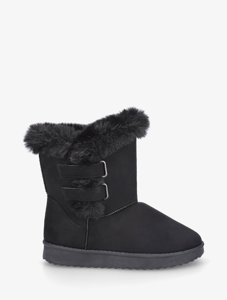 Boots en suédine fourrées à scratch - Noir - 1