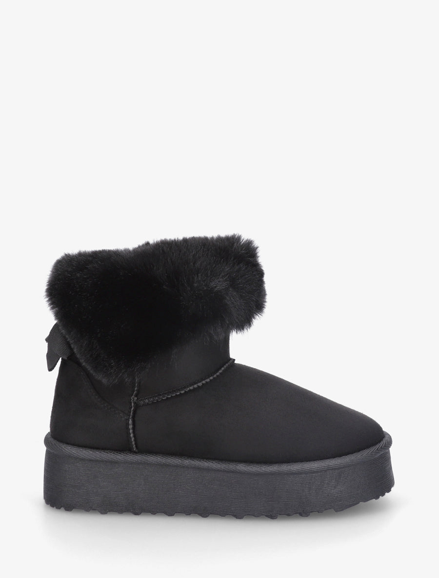 Boots fourrées à revers en fourrure synthétique - Noir - 1