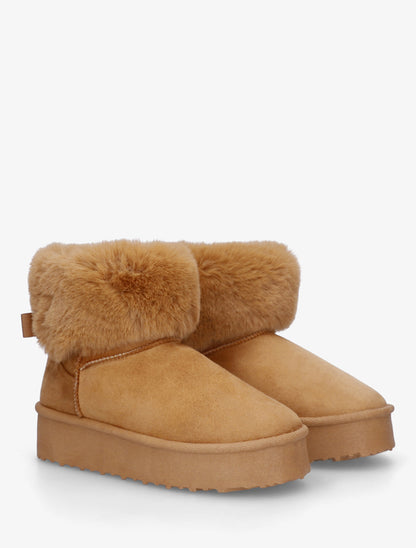 Boots fourrées à revers en fourrure synthétique - Camel - 4