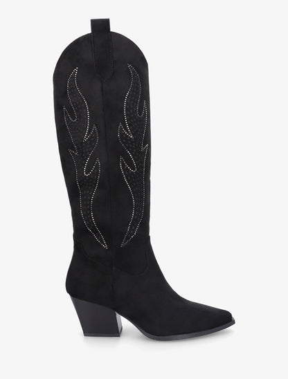 Bottes en suédine style santiags - Noir - 1