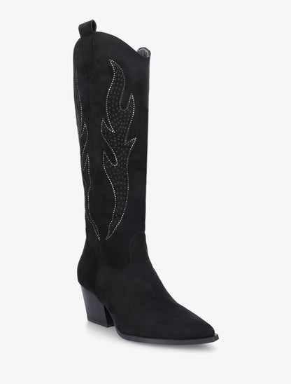 Bottes en suédine style santiags - Noir - 2