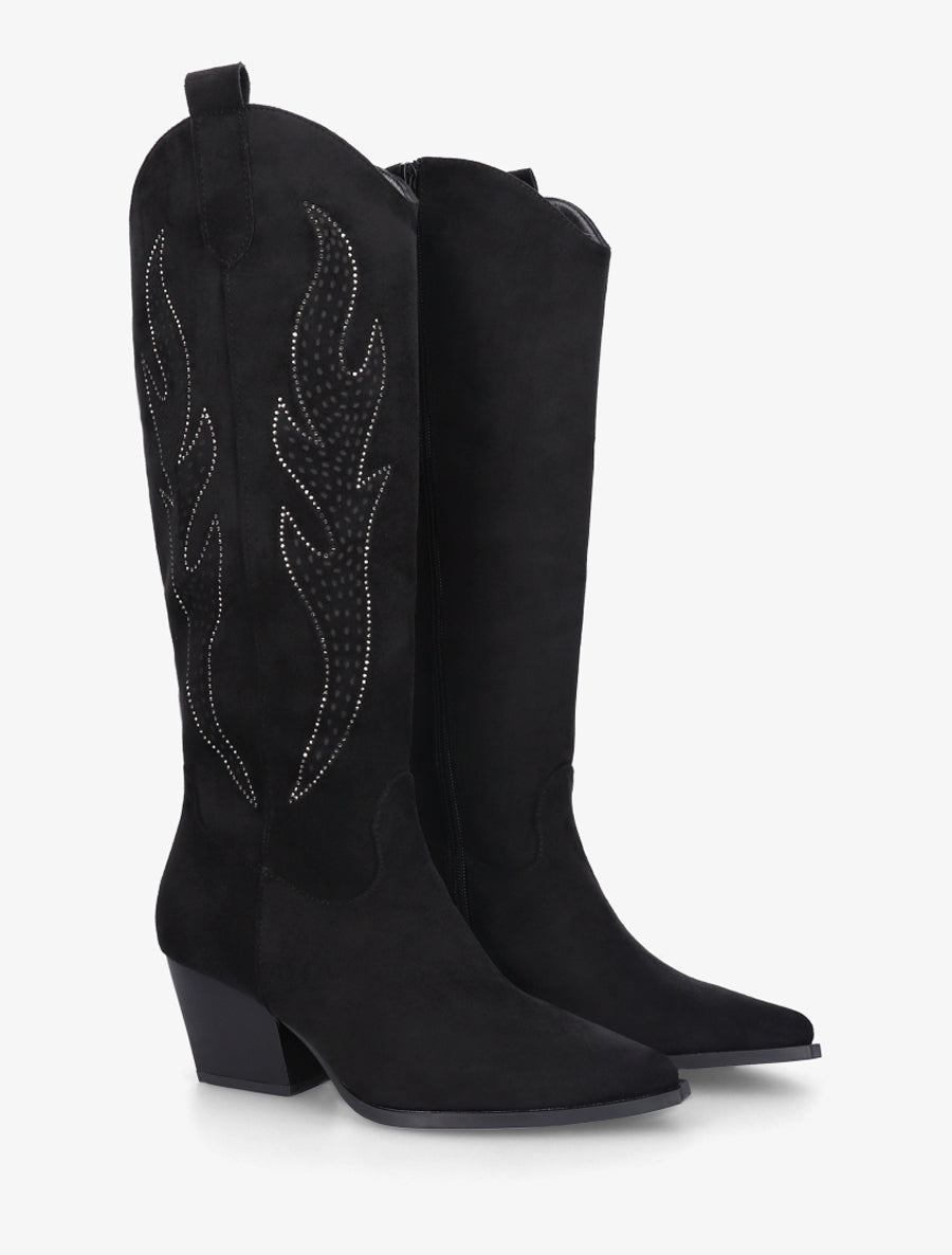 Bottes en suédine style santiags - Noir - 4