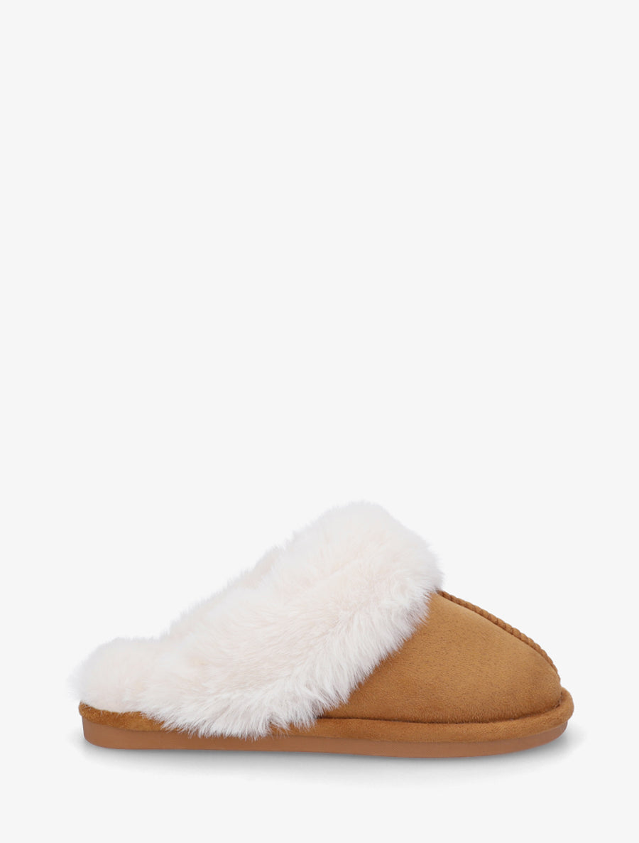 Mules plates fourrées - Camel - 1