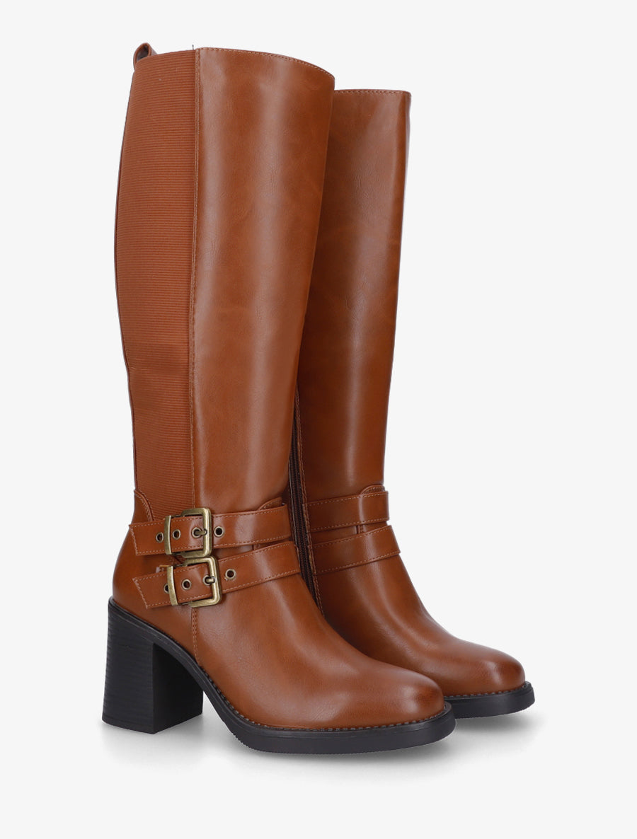 Bottes à talon et boucles - Camel - 4